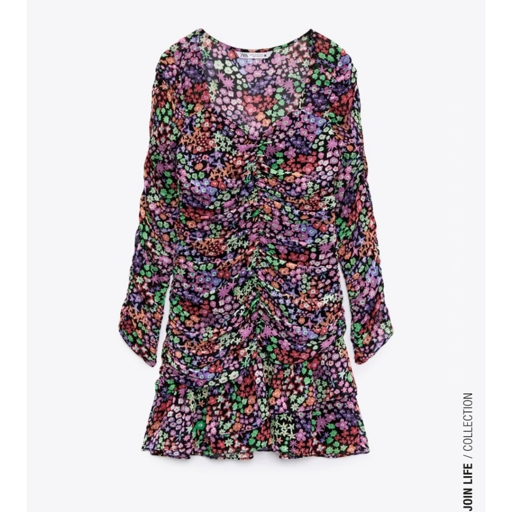 Zara Floral Print Draped Mini Dress NWT - Picture 4 of 9